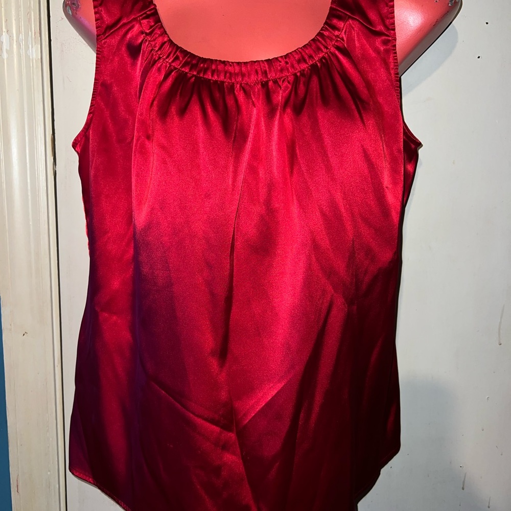 Chicos Satin Shirt. Chicos Red Satin Sleeveless Shirt, Size 2